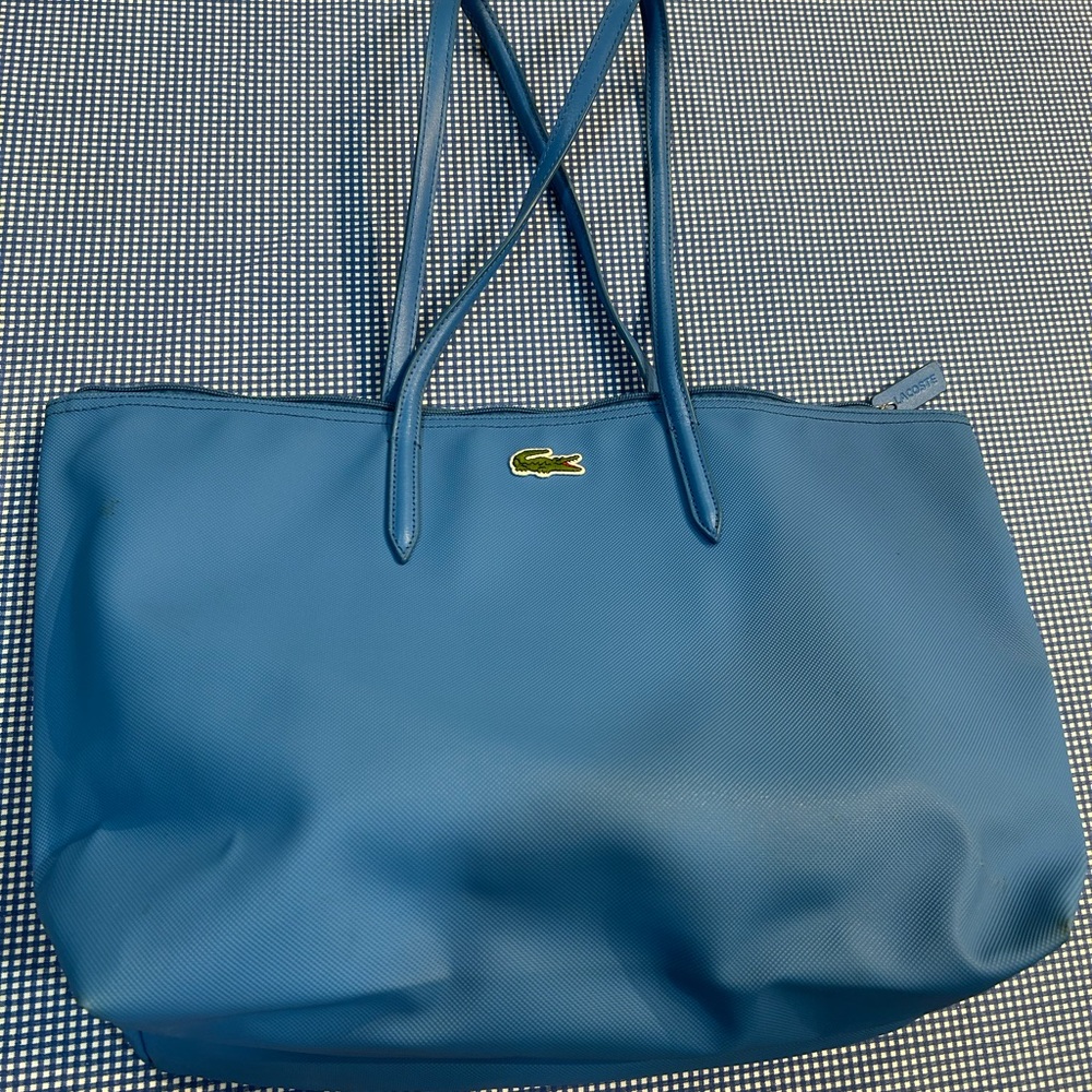 Lacoste Blue Leather Tote Bag with Structured Design